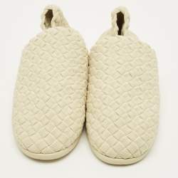 Pre Owned Bottega Veneta Size 41 Cream Intrecciato Fabric Slip On Sneakers