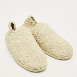 Pre Owned Bottega Veneta Size 41 Cream Intrecciato Fabric Slip On Sneakers