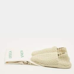 Pre Owned Bottega Veneta Size 41 Cream Intrecciato Fabric Slip On Sneakers