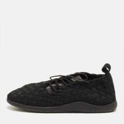Pre Owned Bottega Veneta Intrecciato Size 43 Black Woven Fabric Lace Up Sneakers