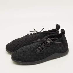 Pre Owned Bottega Veneta Intrecciato Size 43 Black Woven Fabric Lace Up Sneakers