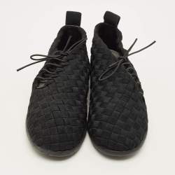 Pre Owned Bottega Veneta Intrecciato Size 43 Black Woven Fabric Lace Up Sneakers
