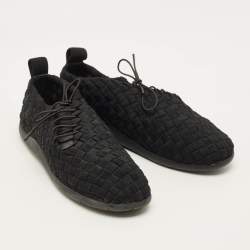 Pre Owned Bottega Veneta Intrecciato Size 43 Black Woven Fabric Lace Up Sneakers