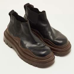 Pre Owned حذاء بوت بوتيغا فينيتا تشيلسي بلاتفورم للكاحل جلد أسود مقاس 38