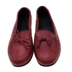 Pre Owned Bottega Veneta Red Leather Bow Loafers 42