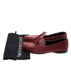 Pre Owned Bottega Veneta Red Leather Bow Loafers 42