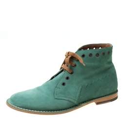 Pre Owned Bottega Veneta Green Suede Lace Up Boots Size 42