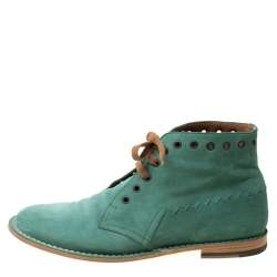 Pre Owned Bottega Veneta Green Suede Lace Up Boots Size 42