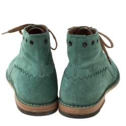 Pre Owned Bottega Veneta Green Suede Lace Up Boots Size 42