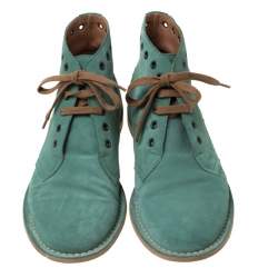 Pre Owned Bottega Veneta Green Suede Lace Up Boots Size 42