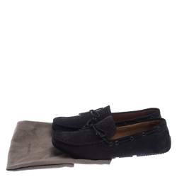 Pre Owned Bottega Veneta Black Intrecciato Suede Bow Slip On Loafers Size 40