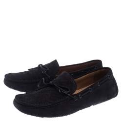 Pre Owned Bottega Veneta Black Intrecciato Suede Bow Slip On Loafers Size 40