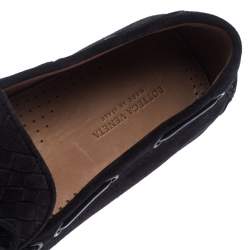 Pre Owned Bottega Veneta Black Intrecciato Suede Bow Slip On Loafers Size 40