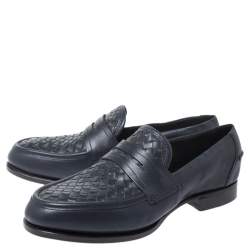مملوكة مسبقًا Bottega Veneta Blue Intrecciato Leather Penny Loafers Size 40