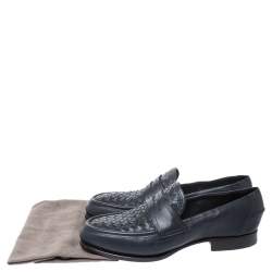 مملوكة مسبقًا Bottega Veneta Blue Intrecciato Leather Penny Loafers Size 40