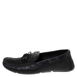 مملوكة مسبقًا Bottega Veneta Black Intrecciato Leather Bow Detail Loafers Size 44