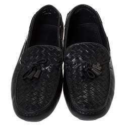 مملوكة مسبقًا Bottega Veneta Black Intrecciato Leather Bow Detail Loafers Size 44