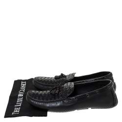 مملوكة مسبقًا Bottega Veneta Black Intrecciato Leather Bow Detail Loafers Size 44