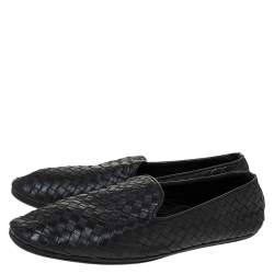 Pre Owned Bottega Veneta Black Intrecciato Leather Smoking Slippers Size 41