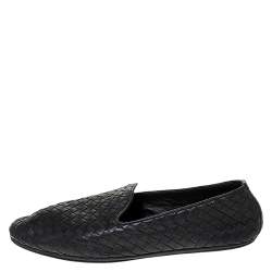 Pre Owned Bottega Veneta Black Intrecciato Leather Smoking Slippers Size 41