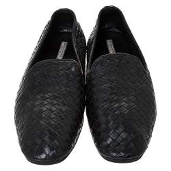 Pre Owned Bottega Veneta Black Intrecciato Leather Smoking Slippers Size 41