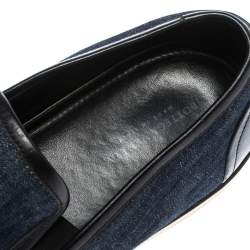Pre Owned Bottega Veneta Blue Denim And Black Leather Trim Slip On Sneakers Size 40