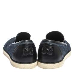 Pre Owned Bottega Veneta Blue Denim And Black Leather Trim Slip On Sneakers Size 40