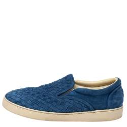مملوكة مسبقًا Bottega Veneta Blue Suede Dodger Intrecciato Slip On Sneakers Size 44