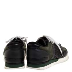 Bottega Veneta Black Intrecciato Leather and Green Suede Sneakers Size 41