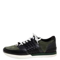 Bottega Veneta Black Intrecciato Leather and Green Suede Sneakers Size 41