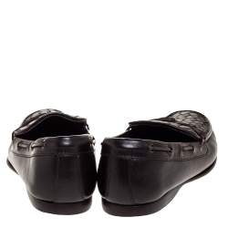 مملوكة مسبقًا Bottega Veneta Dark Brown Intrecciato Leather Bow Slip On Loafers Size 41.5