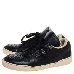Bottega Veneta Black Intrecciato Leather Lace Up Low Top Sneakers Size 41