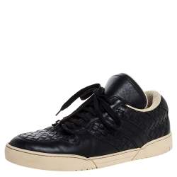 Bottega Veneta Black Intrecciato Leather Lace Up Low Top Sneakers Size 41