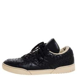 Bottega Veneta Black Intrecciato Leather Lace Up Low Top Sneakers Size 41