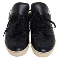 Bottega Veneta Black Intrecciato Leather Lace Up Low Top Sneakers Size 41