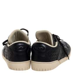 Bottega Veneta Black Intrecciato Leather Lace Up Low Top Sneakers Size 41