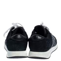 Bottega Veneta Black Intrecciato Leather, Ostrich Trim and Suede Sneakers Size 41.5