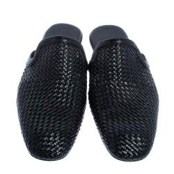 Pre Owned Bottega Veneta Black Woven Leather Espresso Fiandra Mules Size 41