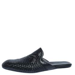 Pre Owned Bottega Veneta Black Woven Leather Espresso Fiandra Mules Size 41