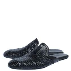 Pre Owned Bottega Veneta Black Woven Leather Espresso Fiandra Mules Size 41
