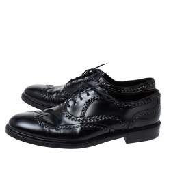 Pre Owned Bottega Veneta Black Leather Lace-Up Oxfords Size 45