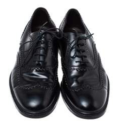 Pre Owned Bottega Veneta Black Leather Lace-Up Oxfords Size 45