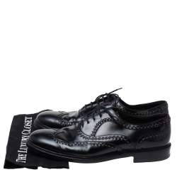 Pre Owned Bottega Veneta Black Leather Lace-Up Oxfords Size 45