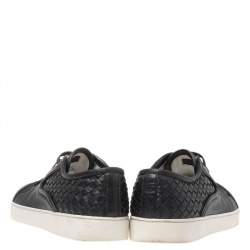 مملوكة مسبقًا Bottega Veneta Black Intrecciato Leather Low Top Sneakers Size 42.5