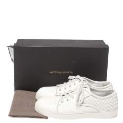 Bottega Veneta White Intrecciato Leather Low Top Sneakers Size 42.5