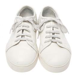 Bottega Veneta White Intrecciato Leather Low Top Sneakers Size 42.5