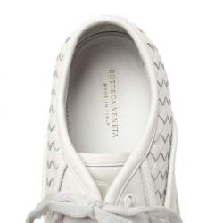 Bottega Veneta White Intrecciato Leather Low Top Sneakers Size 42.5