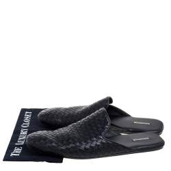 مملوكة مسبقًا Bottega Veneta Black Intrecciato Leather Fiandra Flat Mules Size 46