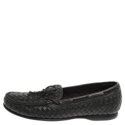 Pre Owned Bottega Veneta Black Intrecciato Leather Loafers Size 42