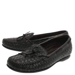 Pre Owned Bottega Veneta Black Intrecciato Leather Loafers Size 42